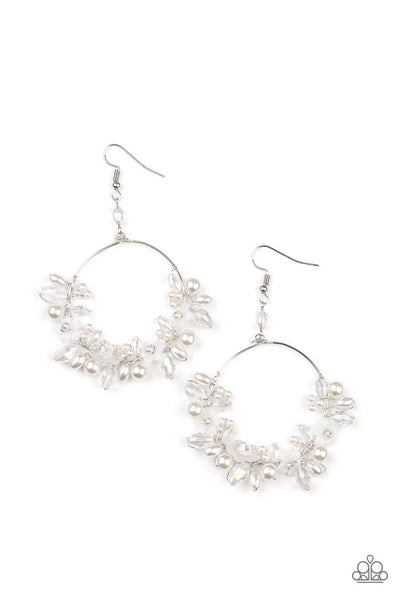 Floating Gardens White Earrings-Jewelry-Paparazzi Accessories-Ericka C Wise, $5 Jewelry Paparazzi accessories jewelry ericka champion wise elite consultant life of the party fashion fix lead and nickel free florida palm bay melbourne