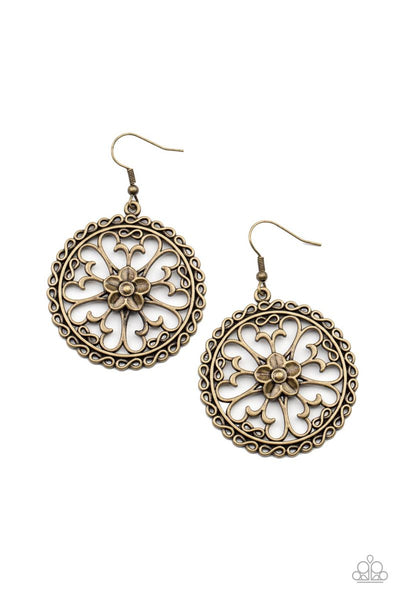 Floral Fortunes Brass Earrings-Jewelry-Paparazzi Accessories-Ericka C Wise, $5 Jewelry Paparazzi accessories jewelry ericka champion wise elite consultant life of the party fashion fix lead and nickel free florida palm bay melbourne
