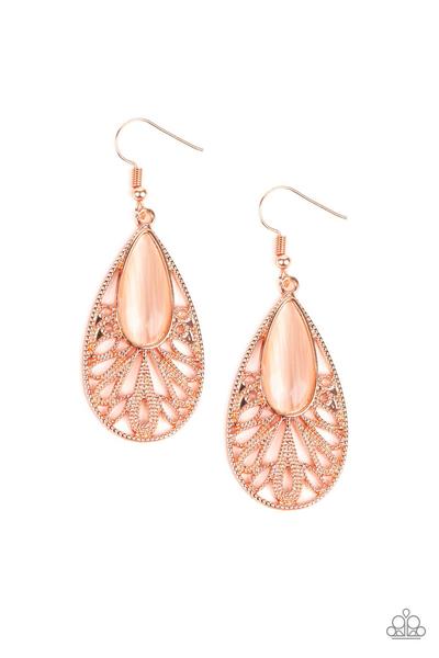 Glowing Tranqulity Copper Earrings-Jewelry-Paparazzi Accessories-Ericka C Wise, $5 Jewelry Paparazzi accessories jewelry ericka champion wise elite consultant life of the party fashion fix lead and nickel free florida palm bay melbourne