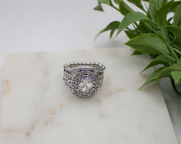 Understated Drama White Ring-Jewelry-Paparazzi Accessories-Ericka C Wise, $5 Jewelry Paparazzi accessories jewelry ericka champion wise elite consultant life of the party fashion fix lead and nickel free florida palm bay melbourne