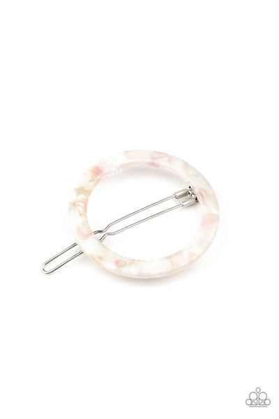 In the Round White Hair Clip-Jewelry-Paparazzi Accessories-Ericka C Wise, $5 Jewelry Paparazzi accessories jewelry ericka champion wise elite consultant life of the party fashion fix lead and nickel free florida palm bay melbourne