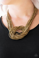 Knotted Knockout Brass Necklace-Jewelry-Paparazzi Accessories-Ericka C Wise, $5 Jewelry Paparazzi accessories jewelry ericka champion wise elite consultant life of the party fashion fix lead and nickel free florida palm bay melbourne