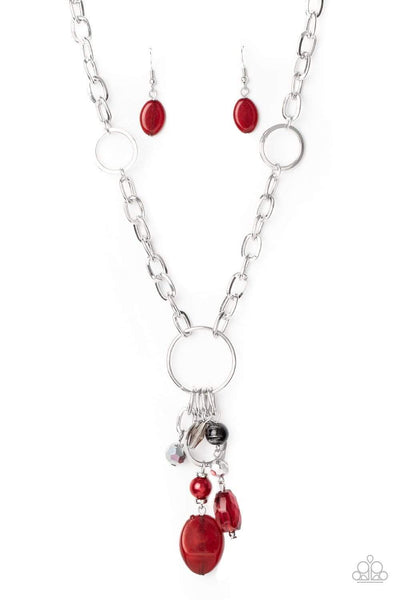 Lay Down Your Charms Red Necklace-Jewelry-Paparazzi Accessories-Ericka C Wise, $5 Jewelry Paparazzi accessories jewelry ericka champion wise elite consultant life of the party fashion fix lead and nickel free florida palm bay melbourne