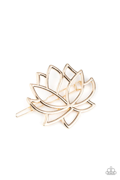 Lotus Pools Gold Hair Clip-Jewelry-Paparazzi Accessories-Ericka C Wise, $5 Jewelry Paparazzi accessories jewelry ericka champion wise elite consultant life of the party fashion fix lead and nickel free florida palm bay melbourne
