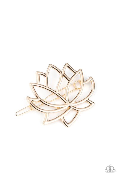 Lotus Pools Gold Hair Clip-Jewelry-Paparazzi Accessories-Ericka C Wise, $5 Jewelry Paparazzi accessories jewelry ericka champion wise elite consultant life of the party fashion fix lead and nickel free florida palm bay melbourne