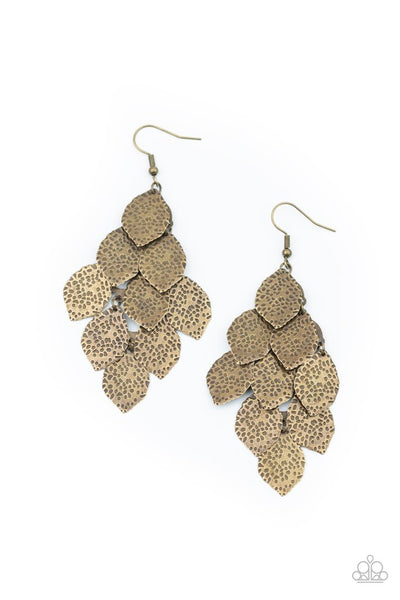 Loud and Leafy Brass Earrings-Jewelry-Paparazzi Accessories-Ericka C Wise, $5 Jewelry Paparazzi accessories jewelry ericka champion wise elite consultant life of the party fashion fix lead and nickel free florida palm bay melbourne