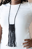 Macrame Mantra Black Necklace-Jewelry-Paparazzi Accessories-Ericka C Wise, $5 Jewelry Paparazzi accessories jewelry ericka champion wise elite consultant life of the party fashion fix lead and nickel free florida palm bay melbourne