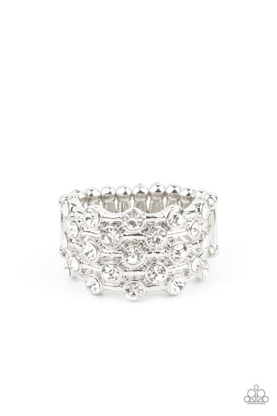 Metro Motivation White Ring-Jewelry-Paparazzi Accessories-Ericka C Wise, $5 Jewelry Paparazzi accessories jewelry ericka champion wise elite consultant life of the party fashion fix lead and nickel free florida palm bay melbourne