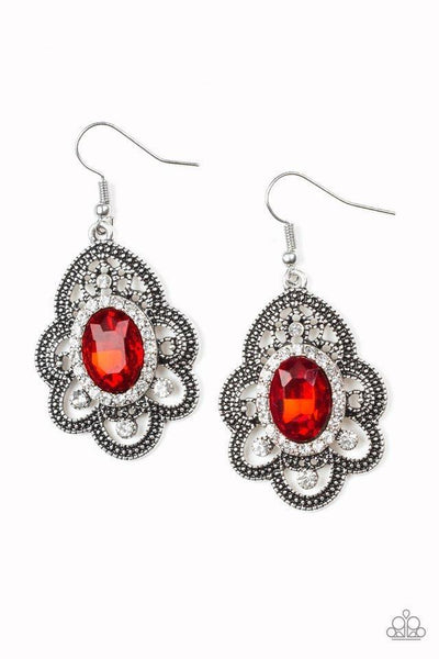 Reign Supreme Red Earrings-Jewelry-Paparazzi Accessories-Ericka C Wise, $5 Jewelry Paparazzi accessories jewelry ericka champion wise elite consultant life of the party fashion fix lead and nickel free florida palm bay melbourne