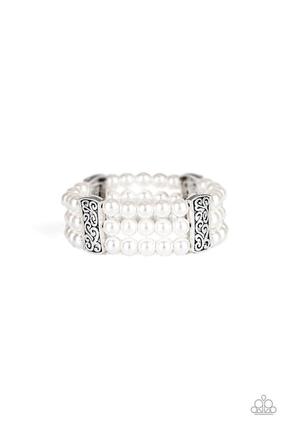 Ritzy Ritz White Bracelet-Jewelry-Paparazzi Accessories-Ericka C Wise, $5 Jewelry Paparazzi accessories jewelry ericka champion wise elite consultant life of the party fashion fix lead and nickel free florida palm bay melbourne