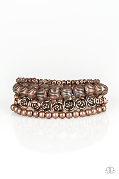 Rose Garden Gala Copper Bracelet-Jewelry-Paparazzi Accessories-Ericka C Wise, $5 Jewelry Paparazzi accessories jewelry ericka champion wise elite consultant life of the party fashion fix lead and nickel free florida palm bay melbourne