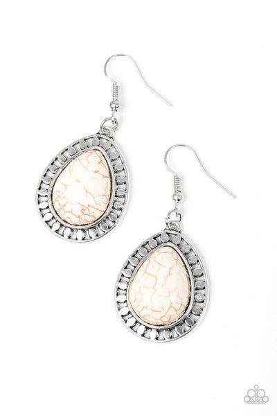 Sahara Serenity White Earrings-Jewelry-Paparazzi Accessories-Ericka C Wise, $5 Jewelry Paparazzi accessories jewelry ericka champion wise elite consultant life of the party fashion fix lead and nickel free florida palm bay melbourne
