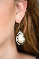 Sahara Serenity White Earrings-Jewelry-Paparazzi Accessories-Ericka C Wise, $5 Jewelry Paparazzi accessories jewelry ericka champion wise elite consultant life of the party fashion fix lead and nickel free florida palm bay melbourne
