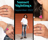 September 2022, Sunset Sightings Fashion Fix-Jewelry-Paparazzi Accessories-Ericka C Wise, $5 Jewelry Paparazzi accessories jewelry ericka champion wise elite consultant life of the party fashion fix lead and nickel free florida palm bay melbourne