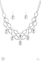 Show Stopping Shimmer White Necklace-Jewelry-Paparazzi Accessories-Ericka C Wise, $5 Jewelry Paparazzi accessories jewelry ericka champion wise elite consultant life of the party fashion fix lead and nickel free florida palm bay melbourne