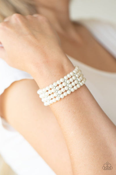 Stacked To The Top White Bracelet-Jewelry-Paparazzi Accessories-Ericka C Wise, $5 Jewelry Paparazzi accessories jewelry ericka champion wise elite consultant life of the party fashion fix lead and nickel free florida palm bay melbourne