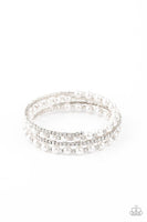 Starry Strut White Bracelet-Jewelry-Paparazzi Accessories-Ericka C Wise, $5 Jewelry Paparazzi accessories jewelry ericka champion wise elite consultant life of the party fashion fix lead and nickel free florida palm bay melbourne