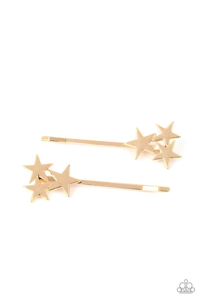 Suddenly Starstruck Gold Hair Clip-Jewelry-Paparazzi Accessories-Ericka C Wise, $5 Jewelry Paparazzi accessories jewelry ericka champion wise elite consultant life of the party fashion fix lead and nickel free florida palm bay melbourne