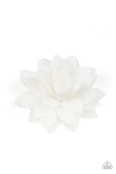Summer Is In The Air White Hair Clip-Jewelry-Paparazzi Accessories-Ericka C Wise, $5 Jewelry Paparazzi accessories jewelry ericka champion wise elite consultant life of the party fashion fix lead and nickel free florida palm bay melbourne