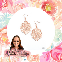 Meadow Mosaic Rose Gold Earrings-Jewelry-Paparazzi Accessories-Ericka C Wise, $5 Jewelry Paparazzi accessories jewelry ericka champion wise elite consultant life of the party fashion fix lead and nickel free florida palm bay melbourne