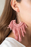 Wanna Piece of Macrame Pink Earrings-Jewelry-Paparazzi Accessories-Ericka C Wise, $5 Jewelry Paparazzi accessories jewelry ericka champion wise elite consultant life of the party fashion fix lead and nickel free florida palm bay melbourne