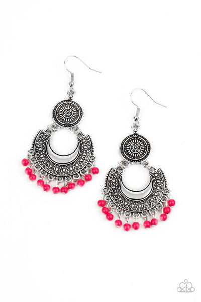 Yes I Cancun Pink Earrings-Jewelry-Paparazzi Accessories-Ericka C Wise, $5 Jewelry Paparazzi accessories jewelry ericka champion wise elite consultant life of the party fashion fix lead and nickel free florida palm bay melbourne