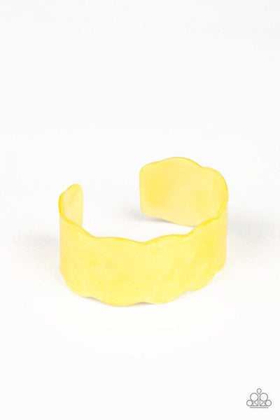 Retro Ruffle Yellow Bracelet-Jewelry-Paparazzi Accessories-Ericka C Wise, $5 Jewelry Paparazzi accessories jewelry ericka champion wise elite consultant life of the party fashion fix lead and nickel free florida palm bay melbourne