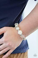 Here I Am White Bracelet-Jewelry-Paparazzi Accessories-Ericka C Wise, $5 Jewelry Paparazzi accessories jewelry ericka champion wise elite consultant life of the party fashion fix lead and nickel free florida palm bay melbourne