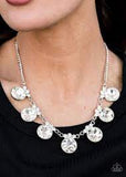 Glow Getter Glamour White Necklace-Jewelry-Paparazzi Accessories-Ericka C Wise, $5 Jewelry Paparazzi accessories jewelry ericka champion wise elite consultant life of the party fashion fix lead and nickel free florida palm bay melbourne