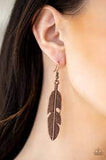 Feathers QUILL Fly Copper Earrings-Jewelry-Paparazzi Accessories-Ericka C Wise, $5 Jewelry Paparazzi accessories jewelry ericka champion wise elite consultant life of the party fashion fix lead and nickel free florida palm bay melbourne