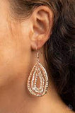 Metallic Meltdown Rose Gold Earrings-Jewelry-Paparazzi Accessories-Ericka C Wise, $5 Jewelry Paparazzi accessories jewelry ericka champion wise elite consultant life of the party fashion fix lead and nickel free florida palm bay melbourne