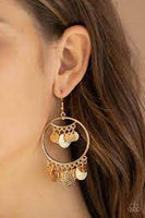 All Chime High Gold Earrings-Jewelry-Paparazzi Accessories-Ericka C Wise, $5 Jewelry Paparazzi accessories jewelry ericka champion wise elite consultant life of the party fashion fix lead and nickel free florida palm bay melbourne