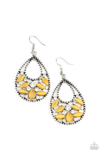 Dewy Dazzle Yellow Earring-Jewelry-Paparazzi Accessories-Ericka C Wise, $5 Jewelry Paparazzi accessories jewelry ericka champion wise elite consultant life of the party fashion fix lead and nickel free florida palm bay melbourne