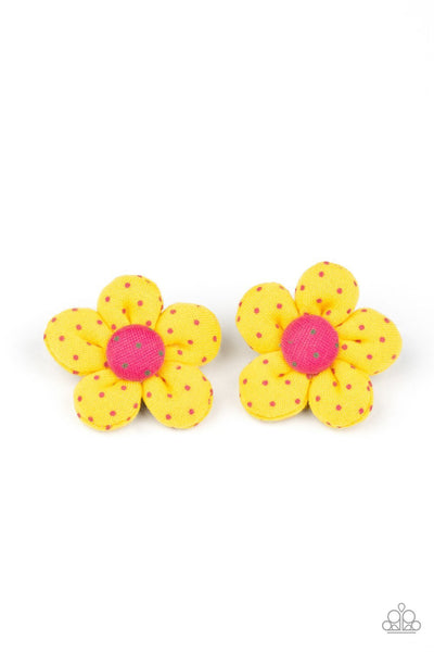 Polka Dotted Delight Yellow Hairclip-Jewelry-Paparazzi Accessories-Ericka C Wise, $5 Jewelry Paparazzi accessories jewelry ericka champion wise elite consultant life of the party fashion fix lead and nickel free florida palm bay melbourne
