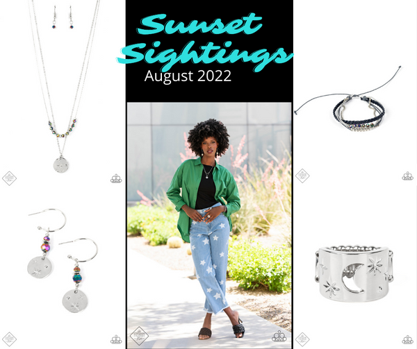 Sunset Sightings Fashion Fix, August 2022-Jewelry-Paparazzi Accessories-Ericka C Wise, $5 Jewelry Paparazzi accessories jewelry ericka champion wise elite consultant life of the party fashion fix lead and nickel free florida palm bay melbourne