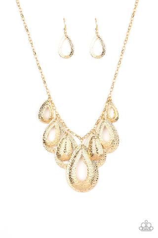 Teardrop Tempest Gold Necklace-Jewelry-Paparazzi Accessories-Ericka C Wise, $5 Jewelry Paparazzi accessories jewelry ericka champion wise elite consultant life of the party fashion fix lead and nickel free florida palm bay melbourne