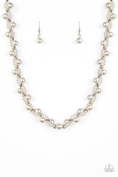 Uptown Opulence White Necklace-Jewelry-Paparazzi Accessories-Ericka C Wise, $5 Jewelry Paparazzi accessories jewelry ericka champion wise elite consultant life of the party fashion fix lead and nickel free florida palm bay melbourne